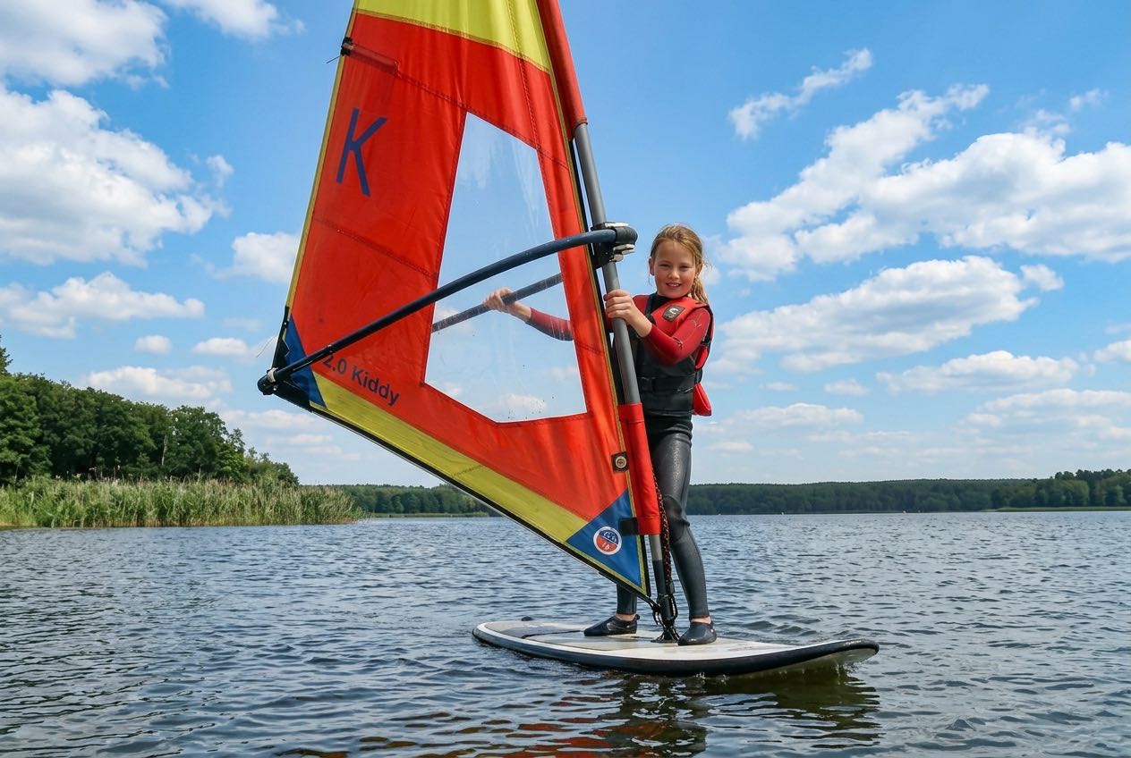 Erste Erfolge beim Kinder-Surfkurs – Windsurfen am Müggelsee
