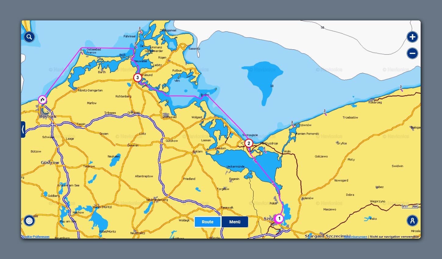 Unsere geplante Route von Stettin nach Rostock